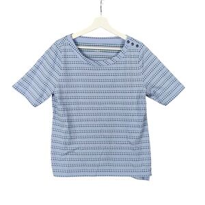 Talbots‎ Nautical Striped Knit Top Button Accent Short Sleeve Blue Women Size L
